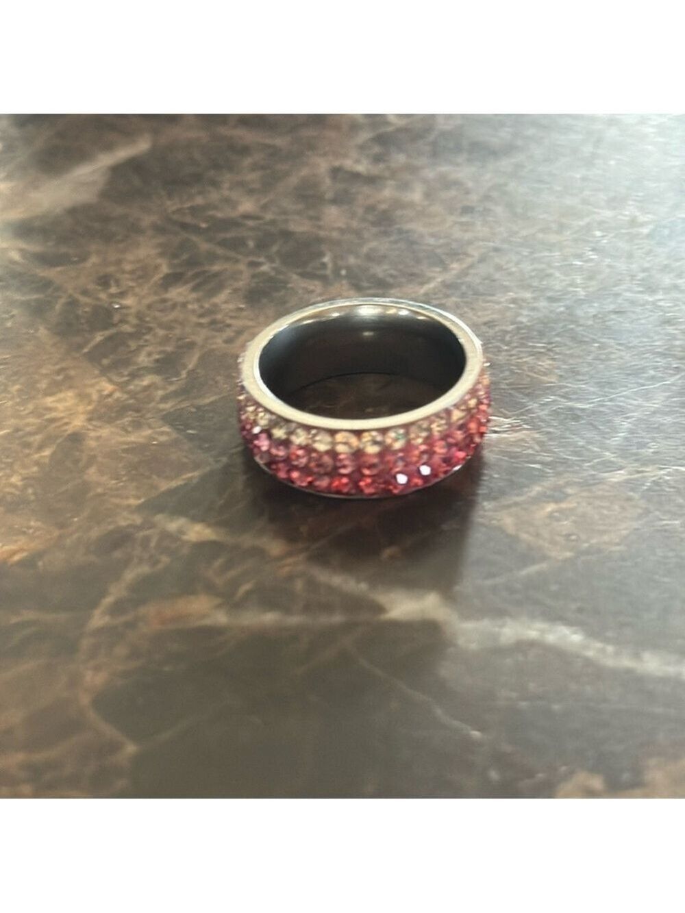 Gorgeous Stainless Steel Ring With Pink/Clear Rhinestones Size 8❤️❤️